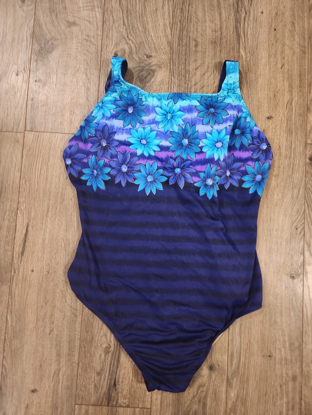 Kathy Ireland Plus Blue Floral One-Piece Swimsuit High Neck 90s Y2k Sz 24W